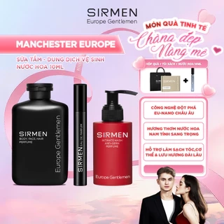 Combo MANCHESTER EUROPE Gồm Sữa tắm 350g, Nước hoa nam 10ml và Dung dịch vệ sinh nam 100g Sirmen Europe Gentlemen