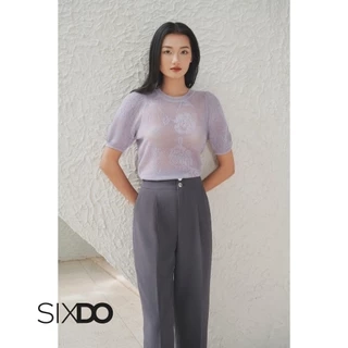 Áo dệt kim họa tiết ngắn tay SIXDO (Dark Purple Knit Blouse)