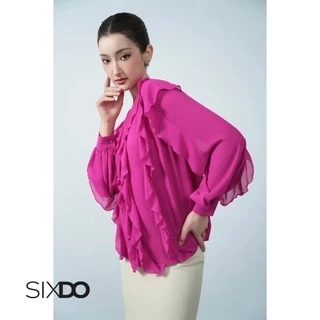 Áo sơ mi voan phối bèo SIXDO (Dark Magenta Chiffon Blouse)