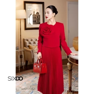 Chân váy tuýt xi dáng xòe xếp li SIXDO (Red Pleated Tuytsi Flared Skirt)