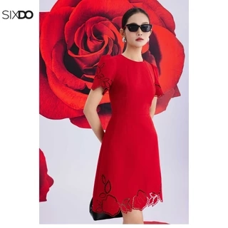 Đầm đỏ ngắn tay cổ tròn SIXDO (Red Woven Mini Dress)