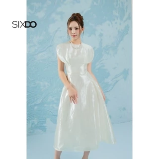 Đầm gấm sát nách cánh tay xẻ SIXDO (Off White Brocade Midi Dress)
