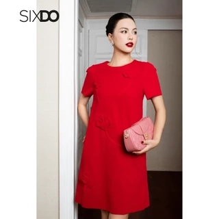 Đầm suông ngắn tay hoa 3D SIXDO (Red 3D Flower Tendy Loose Dress)