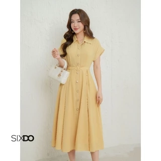 Đầm vàng chanh dáng dài kèm đai SIXDO (Lime Woven Flared Dress)