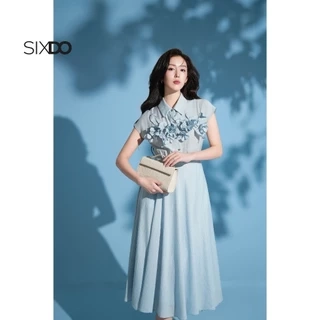 Đầm xoè xanh cổ đức phối hoa 3D SIXDO (Light Blue 3D Flower Organza Flared Dress)