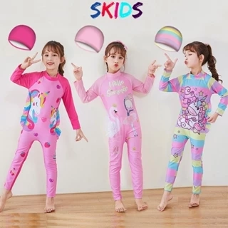 Đồ bơi dài tay bé gái SKIDS Đồ bơi liền thân cho bé gái đi biển họa tiết đáng yêu