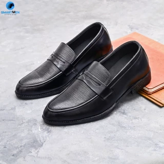 Giày lười công sở tăng chiều cao da bò SmartMen GL-04 Đen