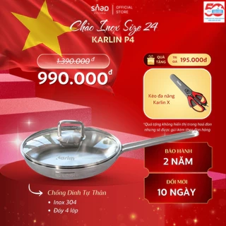 Chảo Inox Karlin P4 Đáy 4 Lớp Size 24cm Chống Dính Tự Thân Thương Hiệu Đức [Snap Kitchen]