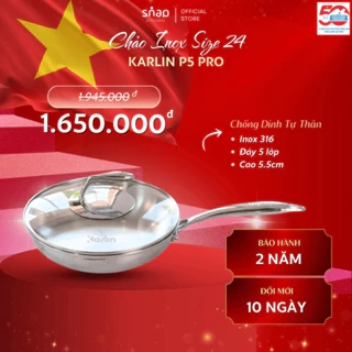 Chảo Inox KARLIN P5 Pro Đáy 5 Lớp Size 24cm Inox 316 Chống Dính Tự Thân_Thương Hiệu Đức [Snap Kitchen]