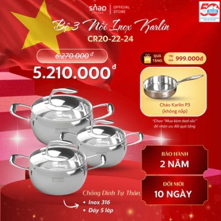 Nồi Inox 316 Size 20 - 22 - 24 Đáy 5 Lớp KARLIN CR20 - CR22 - CR24_Chống Dính Tự Thân [Snap Kitchen]