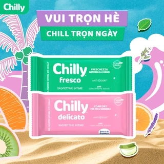 Khăn lau phụ khoa Chilly Fresco và Delicato chiết xuất lô hội, bạc hà làm sạch khử mùi 12 tờ/gói MM