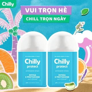 Combo 2 Dung dịch vệ sinh phụ nữ Chilly Delicato + Protect dưỡng ẩm ngừa vi khuẩn, chai 200ml x 2