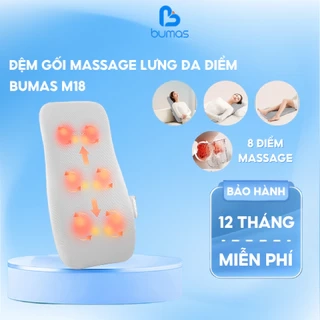 Đệm Ghế Massage Lưng BUMAS M18 - Mát Xa Vùng Lưng, Cổ Vai Gáy Kết Hợp Chườm Ấm - Bảo Hành 12 Tháng