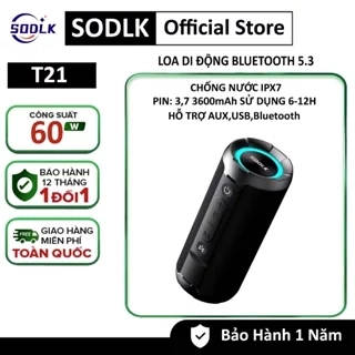 Loa Bluetooth Không Dây Di Động SODLK T21 Công Suất 60W | Bluetooth 5.3 | Chống Nước IPX67 | BẢO HÀNH 12 Tháng