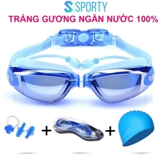 Kính bơi tráng gương SPORTY 1940 kèm bịt tai chống tia UV, bảo vệ mắt, tai dành cho nam và nữ