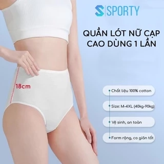 Quần lót nữ cạp cao 100% cotton dùng 1 lần SPORTY 2 lớp đáy an toàn, dùng đi du lịch, mẹ bầu đi sinh