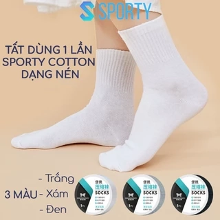 Tất dùng 1 lần nam nữ SPORTY 100% cotton dạng nén thoáng khí, thấm hút mồ hôi, dễ dàng mang theo