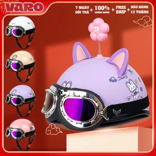 Mũ bảo hiểm nửa đầu VARO tem thỏ gấu dễ thương - Nón bảo hiểm 1/2 đầu freesize vòng đầu 54-59cm