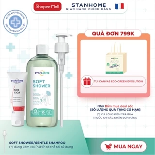 Combo sữa tắm, rửa mặt và kem dưỡng ẩm phục hồi viêm da cơ địa, chàm vảy nến, bong tróc Stanhome Soft Shower-Sos Cica