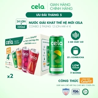 Combo 2 thùng 12 lon nước giải khát thế hệ mới cela mix 4 vị (320ml/lon)