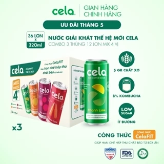 Combo 3 thùng 12 lon nước giải khát thế hệ mới cela mix 4 vị (320ml/lon)