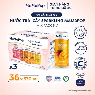 Combo 3 thùng 12 lon nước trái cây sparkling MaMaPop mix 6 vị (330ml/lon)