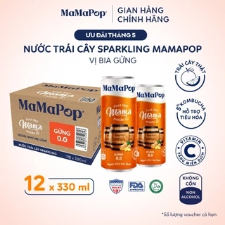 Thùng 12 lon nước trái cây sparkling MaMaPop mix 6 vị (330ml/lon)