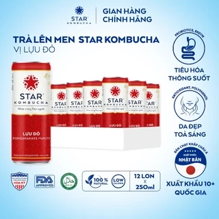 Thùng 12 lon STAR KOMBUCHA Lựu Đỏ / Pomegranate (250ml/lon) - Trà lên men vi sinh bảo vệ sức khỏe