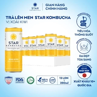 Thùng 12 lon STAR KOMBUCHA Xoài Kiwi / Mellow Mango (250ml/lon) -Trà lên men vi sinh hỗ trợ tiêu hóa