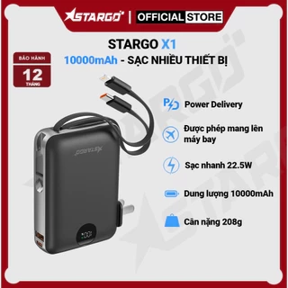Pin dự phòng StarGO Star X1 dung lượng 10000mAh công suất 22.5W tích hợp 2 cáp lighting và type-c