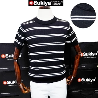 Áo Len Dệt Kim Nam SUKIYA Premium Kẻ đôi Len Mát Cotton Thấm Mồ Hôi mùa Hè AL111