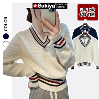 Áo Len Nữ Cổ Tim V SUKIYA  Chất Len Đẹp Cao Cấp Mềm Mại AL96