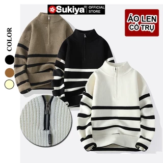 SUKIYA _Áo Len Nam Kẻ Kéo Khóa Cổ Cao UNISEX Chất Dày Dặn Mẫu Mới AL81
