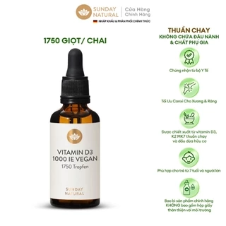 Sunday Natural Vitamin D3 Cho Trẻ 7+ và người lớn, Giúp Xương Chắc Khỏe, Thuần Chay 100%