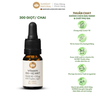 Sunday Natural Vitamin D3K2 Cho Bé 0-4 Tuổi, Tăng Hấp Thu Canxi, Tăng Cường Miễn Dịch, Chay thường