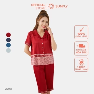 Bộ pijamas nữ SUNFLY chất lụa latin ht dáng áo cộc quần sooc ST9155
