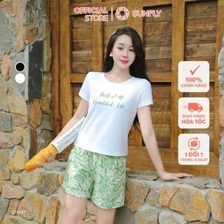 Đồ bộ mặc nhà nữ áo cotton SUNFLY cộc tay quần sooc kate ST9243