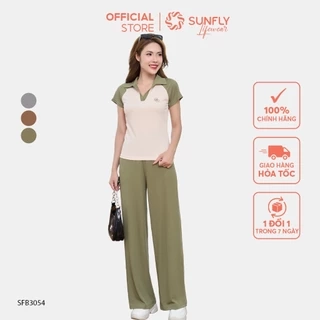 Set đồ nữ SUNFLY chất thun tăm áo cộc quần suông dài SFB3054