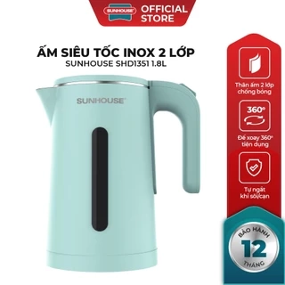 Ấm siêu tốc Inox 304 1.8L SUNHOUSE SHD1351/SHD1353 - Thân ấm 2 lớp - Vỏ nhựa PP chống bỏng - Tự động tắt khi nước sôi