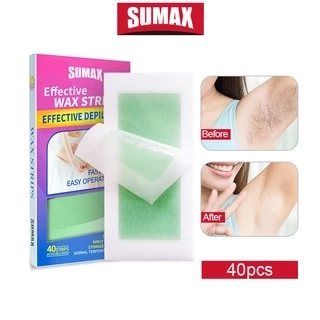 SUMAX Sáp tẩy lông lô hội tự nhiên, có tác dụng trong 6 tuần, làm sạch chân lông mà không gây kích ứng, miếng dán tẩy lông không đau cho chân/tay/vùng bikini 40pcs