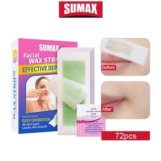 SUMAX Sáp tẩy lông mặt lô hội, làm sạch gốc, dưỡng ẩm chăm sóc da, miếng dán tẩy lông mặt không đau dành cho phụ nữ nhạy cảm 72 miếng