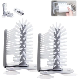 Bàn chải làm sạch cốc hai mặt Emboadlie, Máy làm sạch cốc hai mặt lười biếng, có đế hút có thể tháo rời, Thiết kế làm sạch nhanh để sử dụng tại nhà và quán cà phê