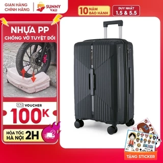 Vali kéo SUNNY CHOCO nhựa PP chống vỡ tuyệt đối, tích hợp cổng sạc USB và ngăn đựng cốc, vali size 28 24 20
