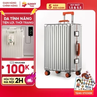 Vali SUNNY Raymond - vali khung nhôm nhựa PC + ABS - ngăn đựng cốc, cổng sạc tiện ích 20/24/28 inch