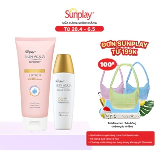 Combo chống nắng, kiềm dầu cho mặt và dưỡng thể trắng mịn Sunplay Skin Aqua (Clear White 25g + Body Lotion 150g)