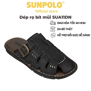 Dép Nam Bít Mũi Da Bò SUNPOLO ABI011 Có Big size 44 45