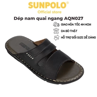 Dép Nam Quai Ngang Da Bò SUNPOLO AQN027 Đen Có Big size 44 45