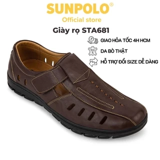 Giày rọ nam Da bò SUNPOLO thoáng khí chống hôi chân STA681