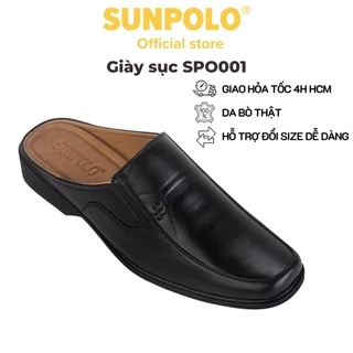 Giày sục dép nam Da bò cao cấp SUNPOLO đi làm công sở, đi chơi SPO001