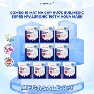 Combo 10 Mặt Nạ Cấp Nước SUR.MEDIC Super Hyaluronic 100TM Aqua Mask 30g